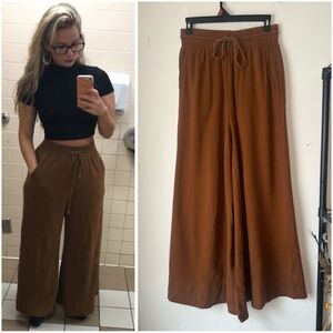 Free People Warm-Brown Wide-Leg Palazzo Pants